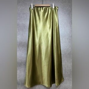 Olive Satin Maxi Skirt - Women's